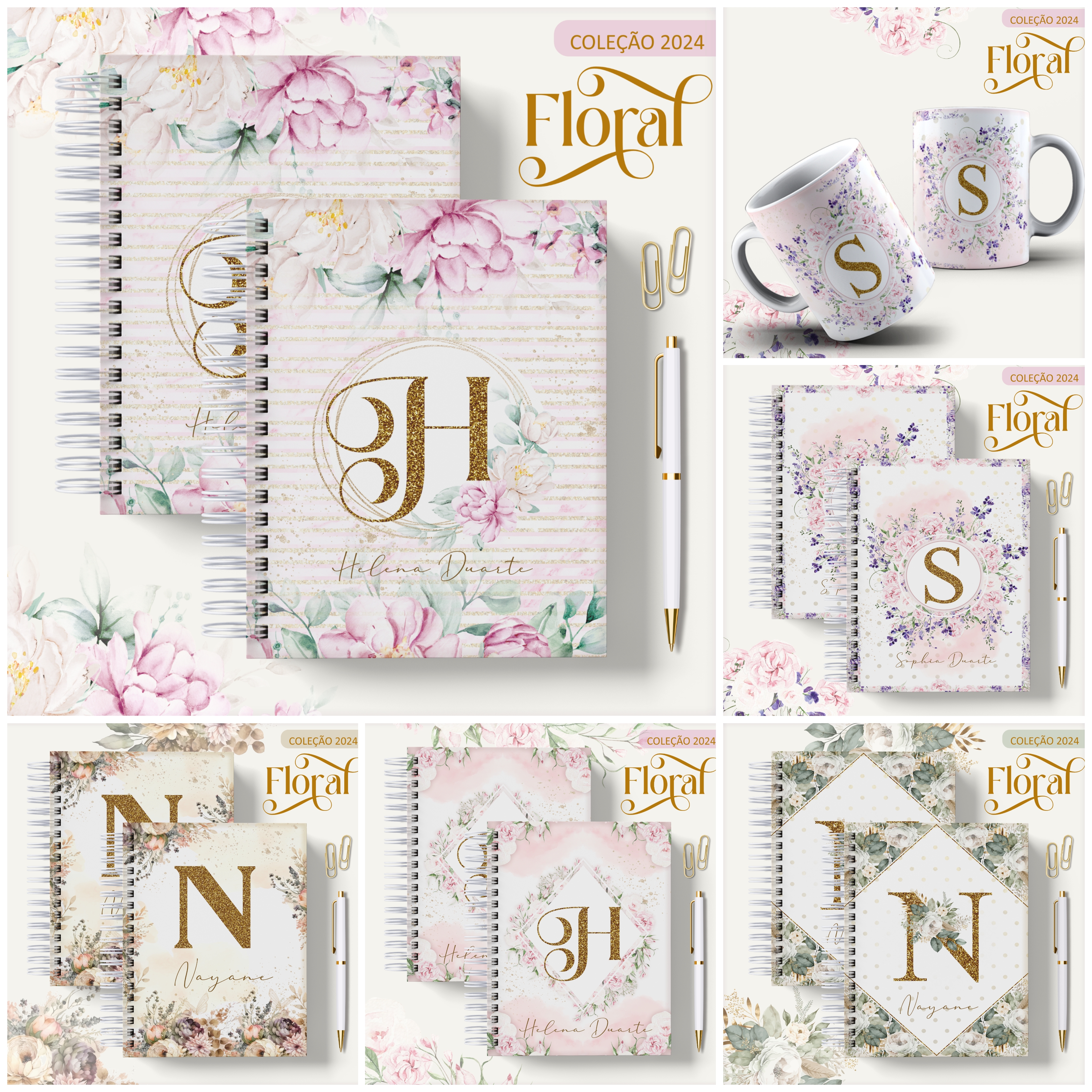 Código 639 - Combo Agendas Feminina Floral Inicial