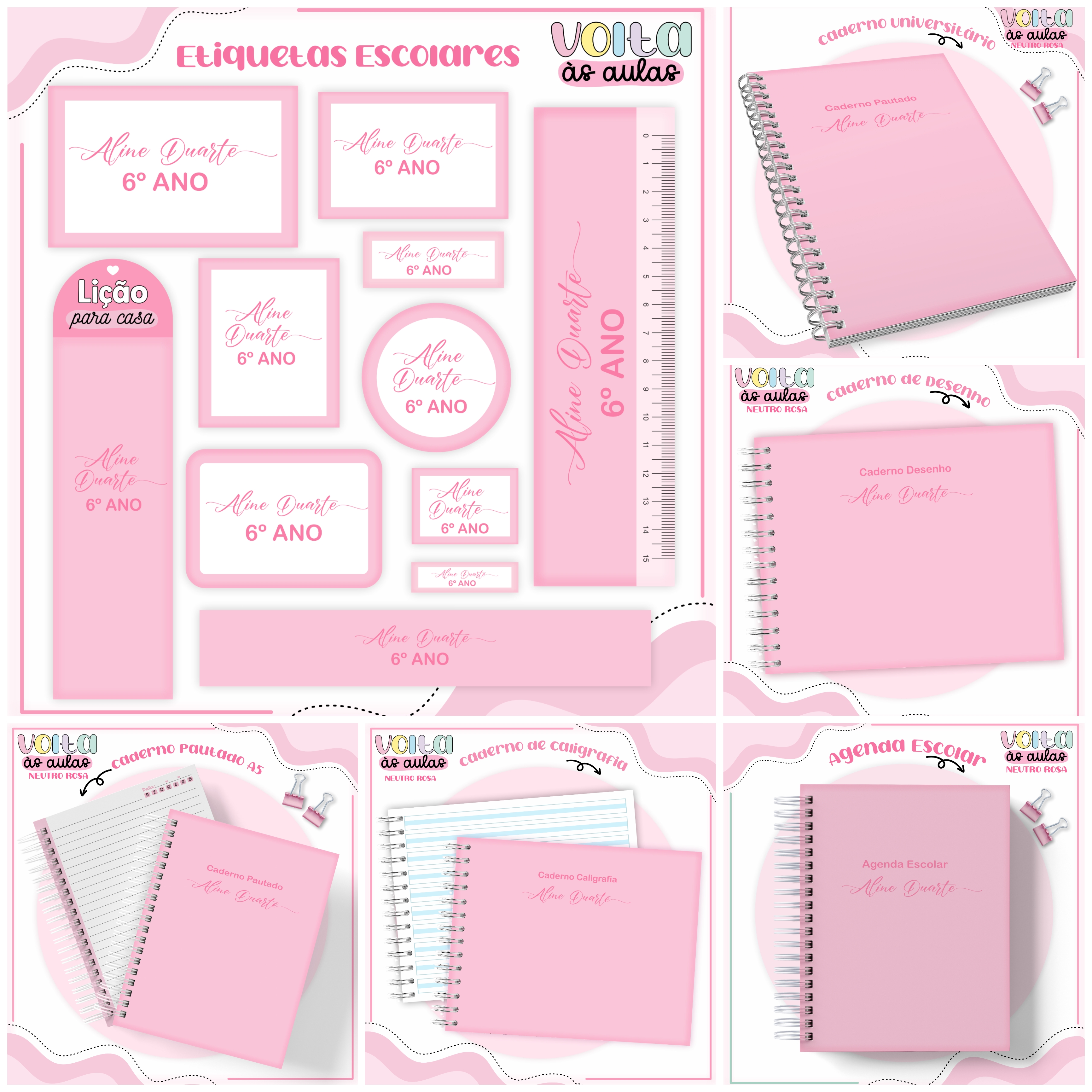 Código 686 - Kit Volta às Aulas Neutro Rosa