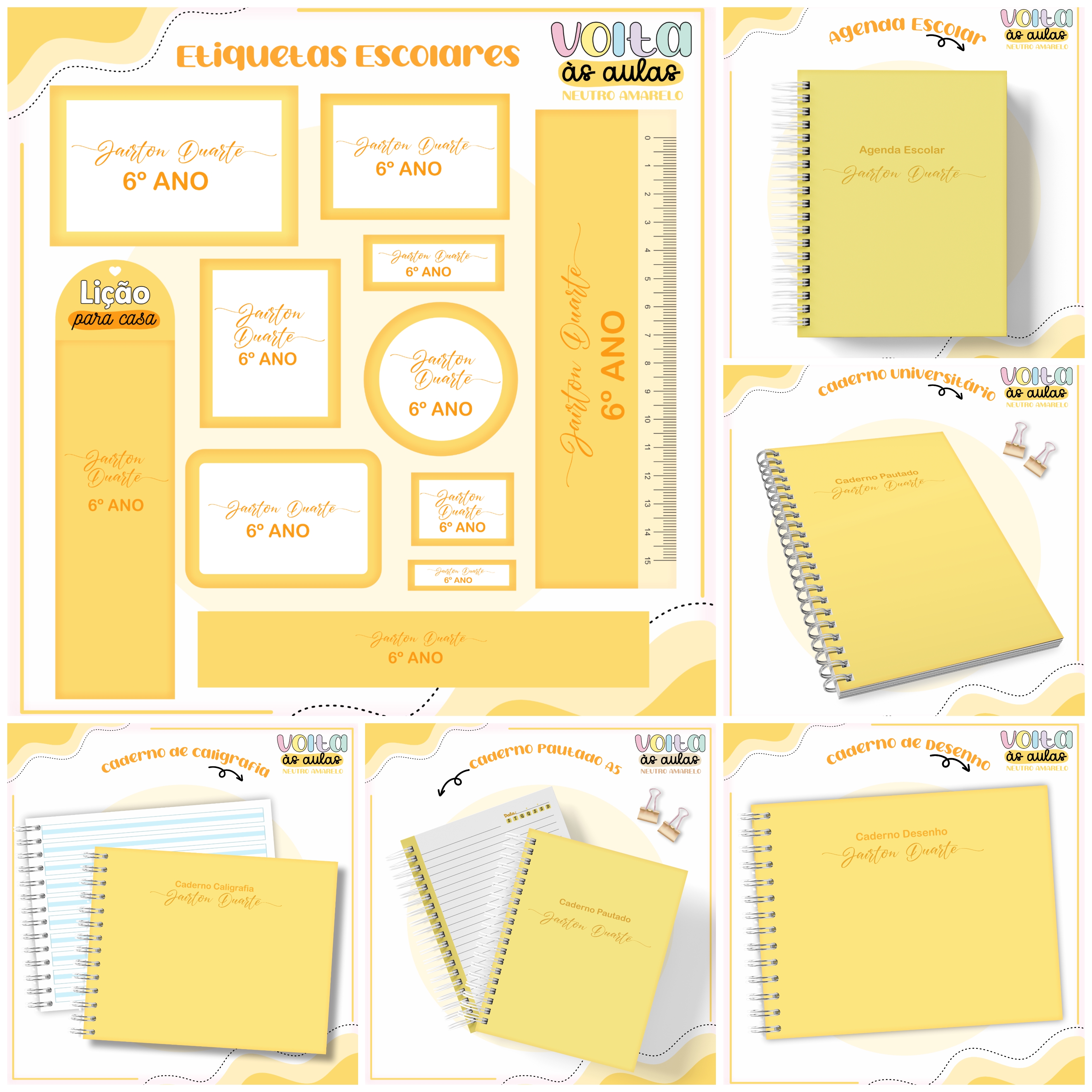 Código 730 - Kit Volta às Aulas Neutro Amarelo